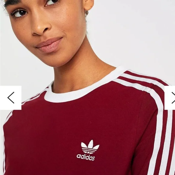 adidas Women's Long Sleeve Tee - Red and White - Picture 3 of 10